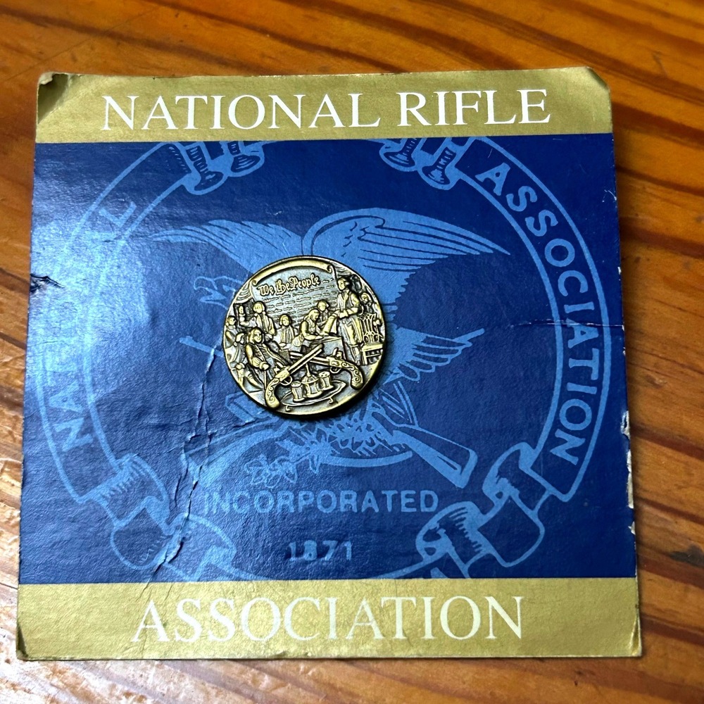 Vintage NRA We The People Founding Fathers Lapel Pin Brass Tone 1871 Card